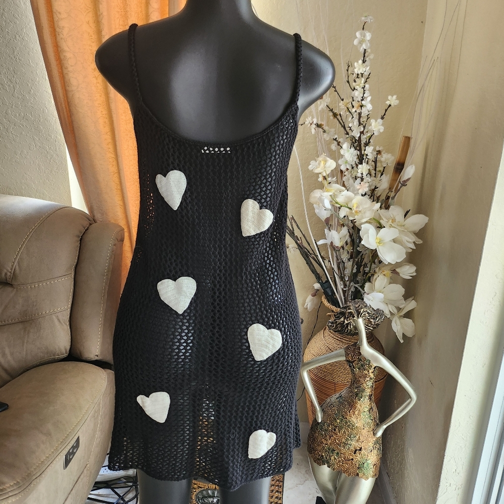 Pitusa Dress Black Crochet Hearts Mini OS - Picture 5 of 7